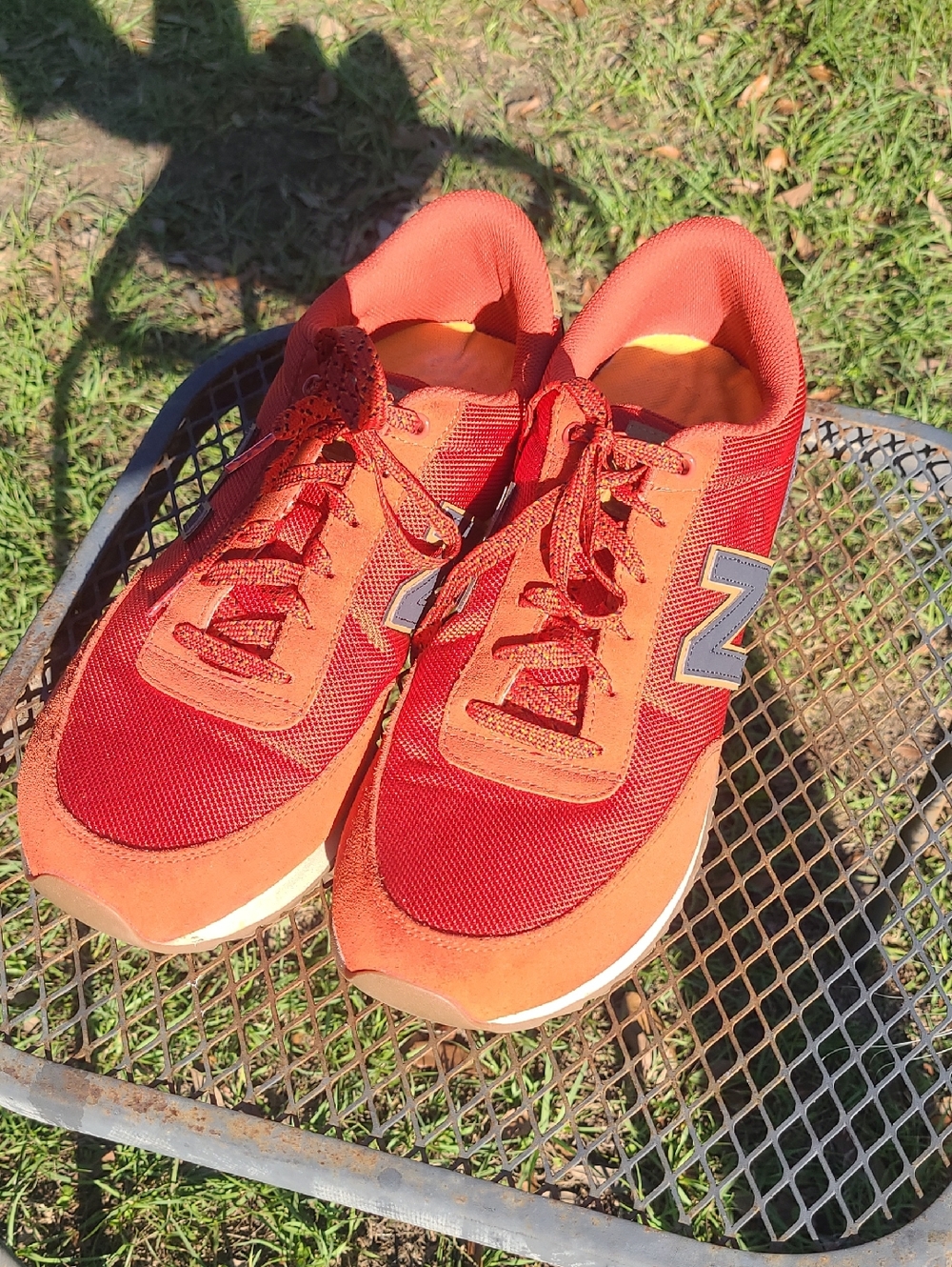 New Balance Mens Red-Orange Mesh & Suede Shoes Size 13